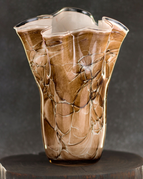 Duży wazon szklany na kwiaty o falistym brzegu "Wstążka/Chusta" 35 cm Kolorowy (DB4)