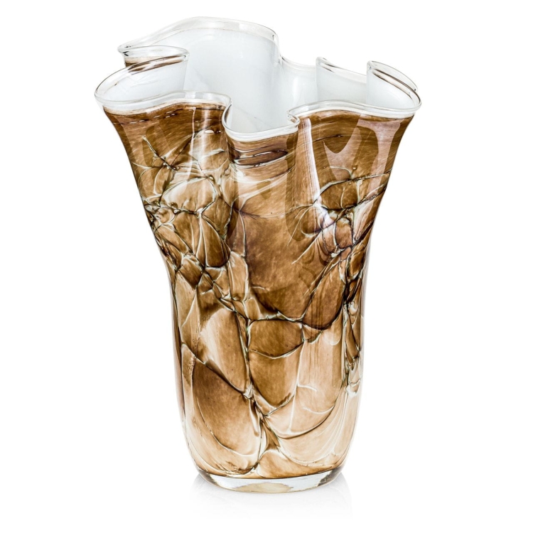 Duży wazon szklany na kwiaty o falistym brzegu "Wstążka/Chusta" 35 cm Kolorowy (DB4)