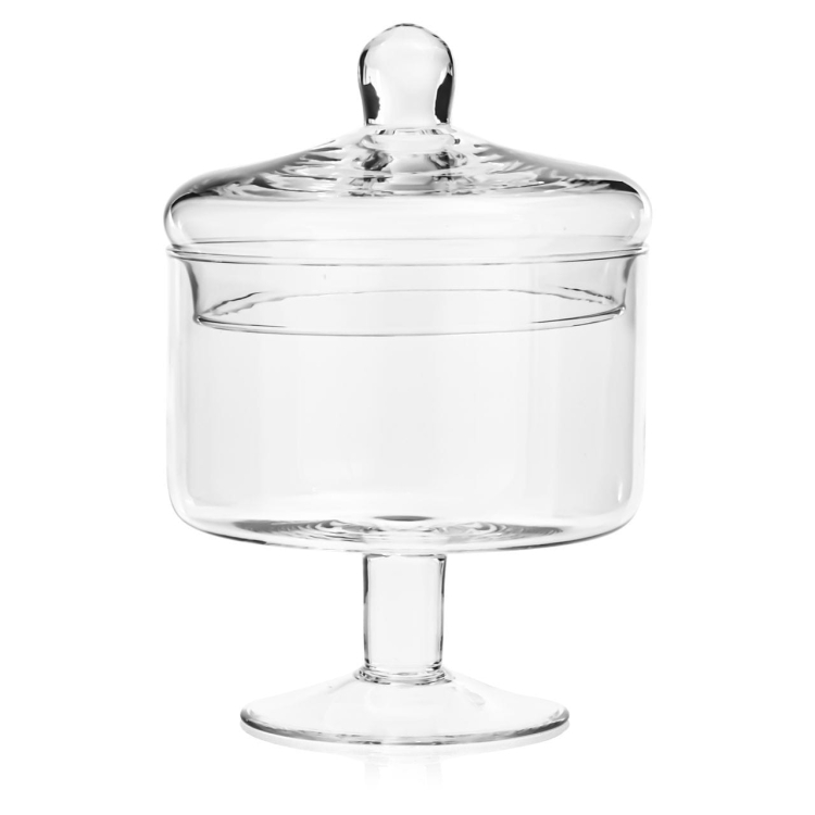 Mała szklana patera z pokrywką na nodze na owoce, ciastka, przekąski Handmade 14cm