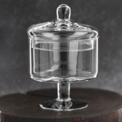 Mała szklana patera z pokrywką na nodze na owoce, ciastka, przekąski Handmade 14cm