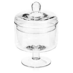 Mała szklana patera z pokrywką na nodze na owoce, ciastka, przekąski Handmade 14cm