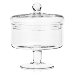Szklana patera z pokrywką na nodze na owoce, ciastka, przekąski Handmade 17cm