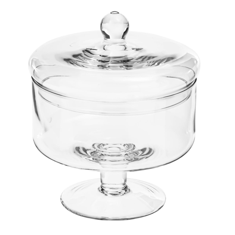 Szklana patera z pokrywką na nodze na owoce, ciastka, przekąski Handmade 17cm