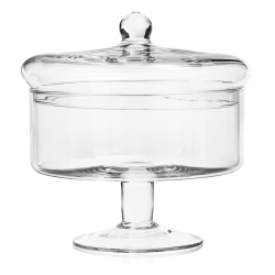 Duża szklana patera z pokrywką na nodze na owoce, ciastka, przekąski Handmade 20cm