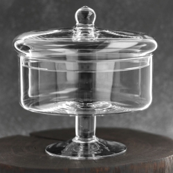 Duża szklana patera z pokrywką na nodze na owoce, ciastka, przekąski Handmade 20cm