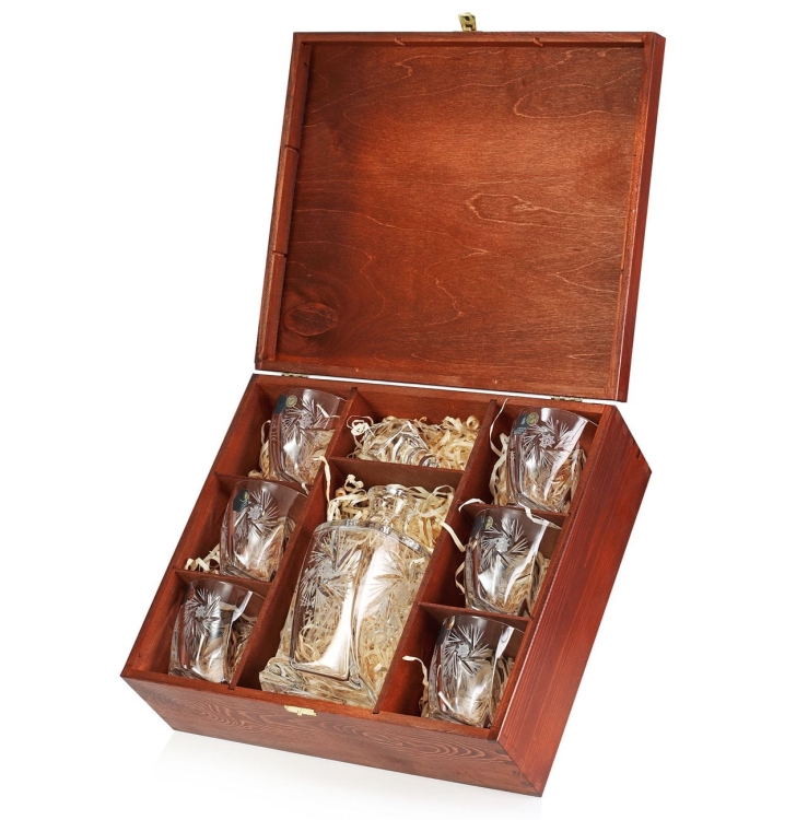 Kryształowy zestaw do whisky JULIA młynek 6+1 w skrzynce z GRAWEREM