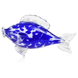 Szklana ozdobna FIGURKA rzeźba kolorowa ryba PRL 25cm | Niebiesko-Biała