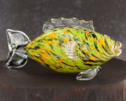 Szklana ozdobna FIGURKA rzeźba kolorowa ryba PRL 25cm | Zielona