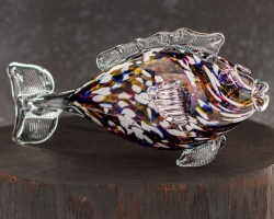 Szklana ozdobna FIGURKA rzeźba kolorowa ryba PRL 25cm | Wielokolorowa (2)