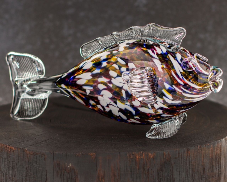 Szklana ozdobna FIGURKA rzeźba kolorowa ryba PRL 25cm | Wielokolorowa (2)