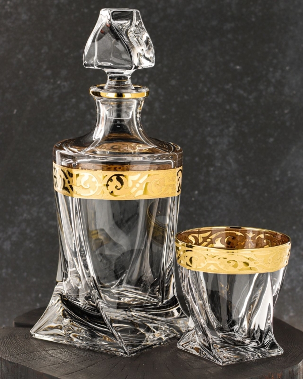 Ekskluzywny komplet do whisky Bohemia BAROKO GOLD 6+1