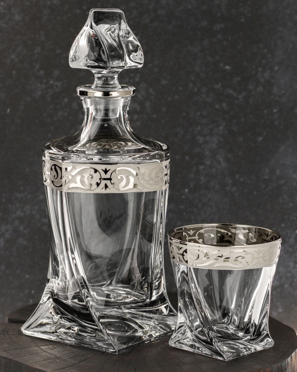 Ekskluzywny komplet do whisky Bohemia BAROKO PLATINIUM 6+1