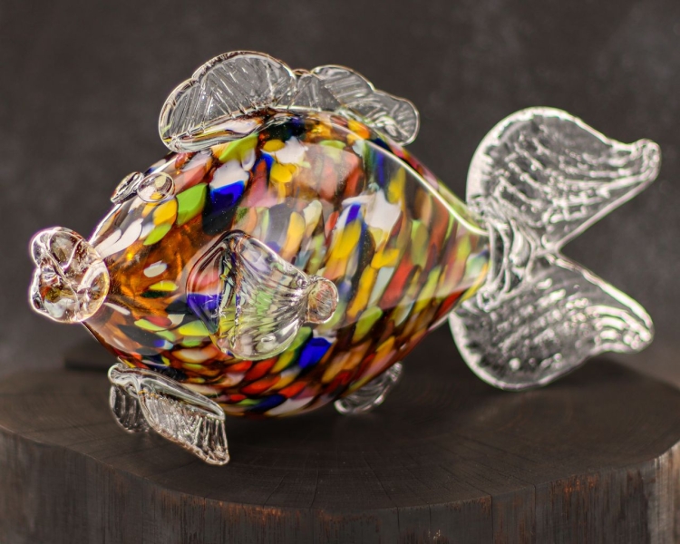 Szklana ozdobna FIGURKA rzeźba kolorowa ryba PRL 30cm | Wielokolorowa (3)