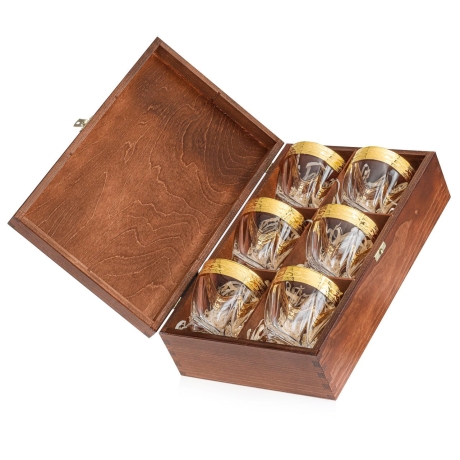 Przejdź do produktu Ekskluzywne szklanki do whisky Złocony Ornament 340ml 6szt. w skrzynce z GRAWEREM