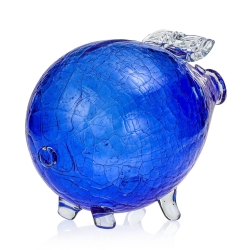 Duża szklana skarbonka ŚWINKA Crackle NIEBIESKA