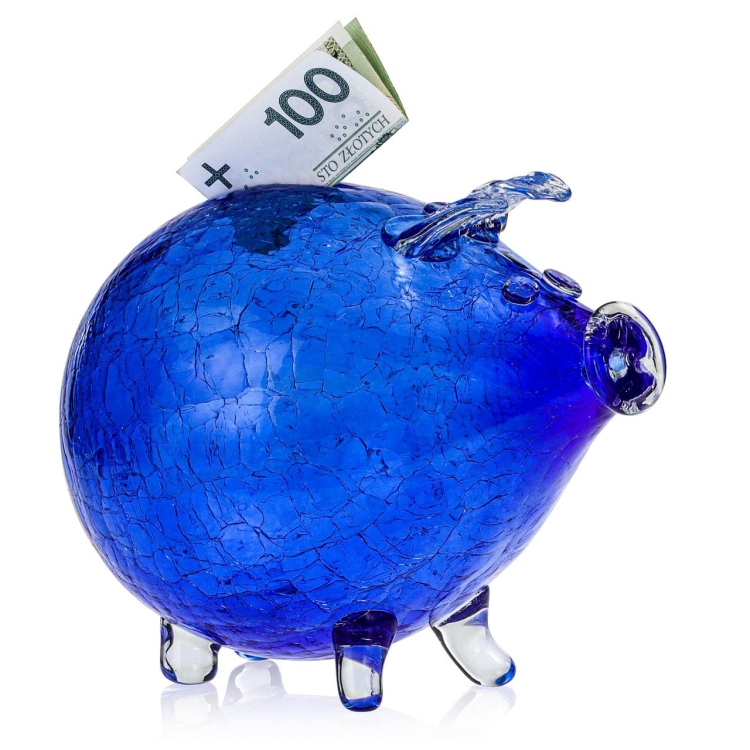 Duża szklana skarbonka ŚWINKA Crackle NIEBIESKA