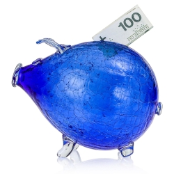 Duża szklana skarbonka ŚWINKA Crackle NIEBIESKA