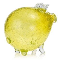 Duża szklana skarbonka ŚWINKA Crackle ŻÓŁTA