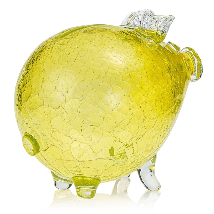 Duża szklana skarbonka ŚWINKA Crackle ŻÓŁTA