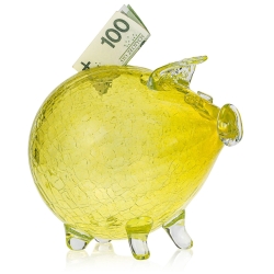 Duża szklana skarbonka ŚWINKA Crackle ŻÓŁTA