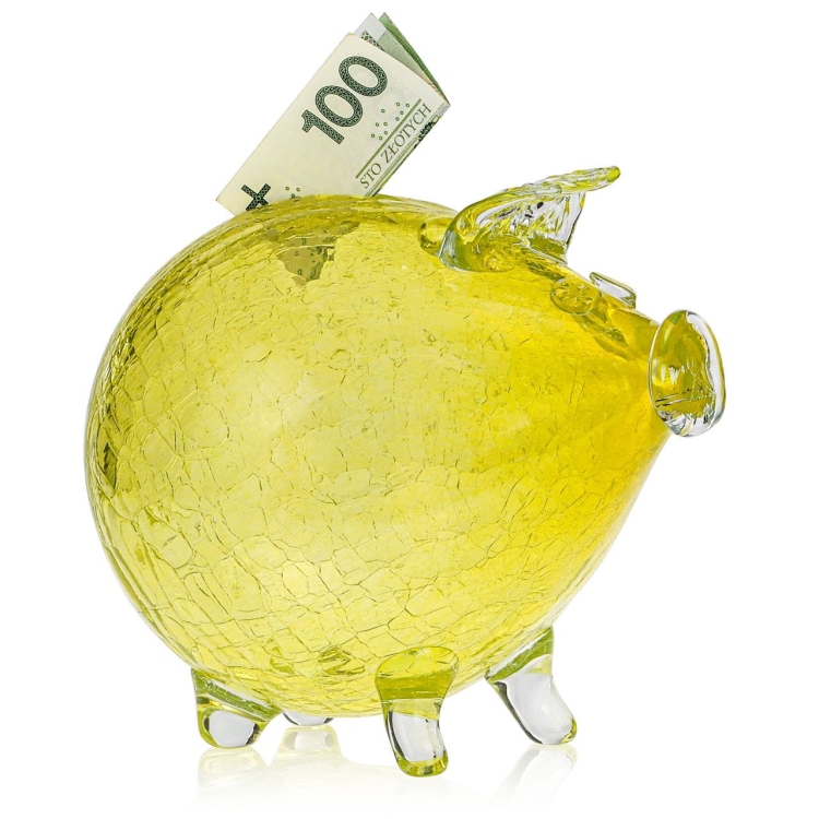Duża szklana skarbonka ŚWINKA Crackle ŻÓŁTA