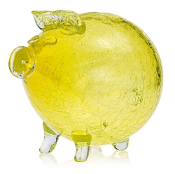 Duża szklana skarbonka ŚWINKA Crackle ŻÓŁTA