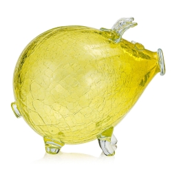 Duża szklana skarbonka ŚWINKA Crackle ŻÓŁTA