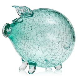 Duża szklana skarbonka ŚWINKA Crackle ZIELONA