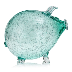 Duża szklana skarbonka ŚWINKA Crackle ZIELONA