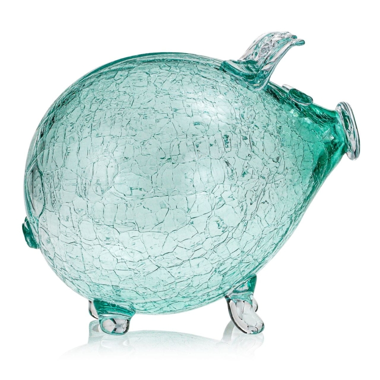 Duża szklana skarbonka ŚWINKA Crackle ZIELONA