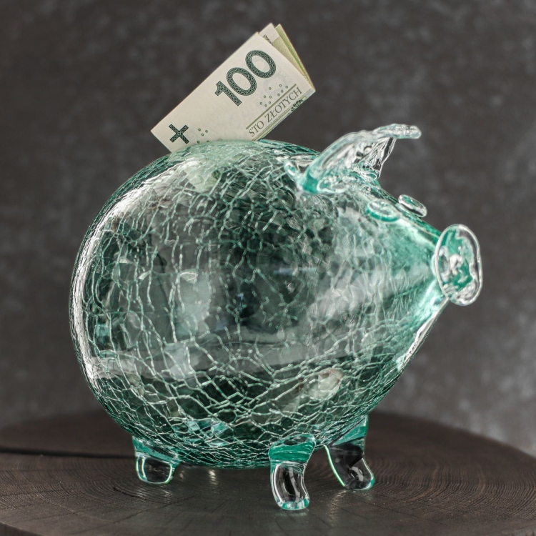 Duża szklana skarbonka ŚWINKA Crackle ZIELONA