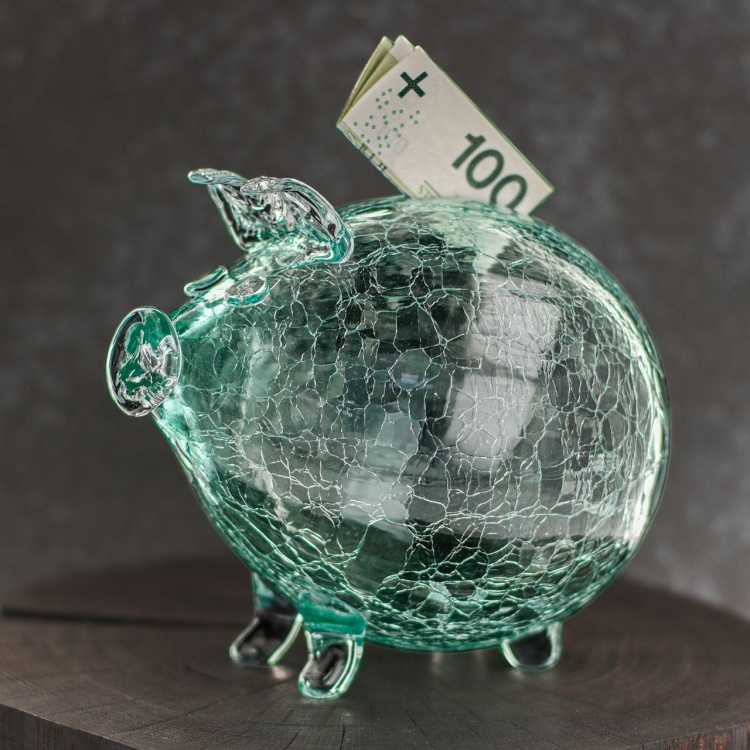 Duża szklana skarbonka ŚWINKA Crackle ZIELONA