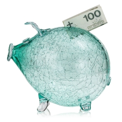 Duża szklana skarbonka ŚWINKA Crackle ZIELONA