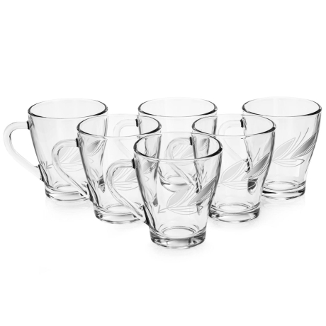 Przejdź do produktu Szklanki kubki z uchem do herbaty kawy 220ml Listek 6szt.