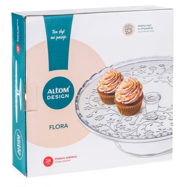 Patera szklana tortownica na stopce / nóżce na tort ciasta Altom Design FLORA 28cm