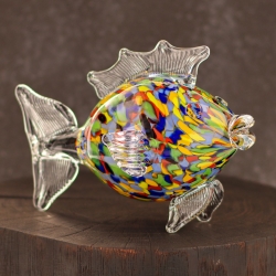 Szklana ozdobna FIGURKA rzeźba kolorowa ryba PRL 19cm | KULA Wielokolorowa