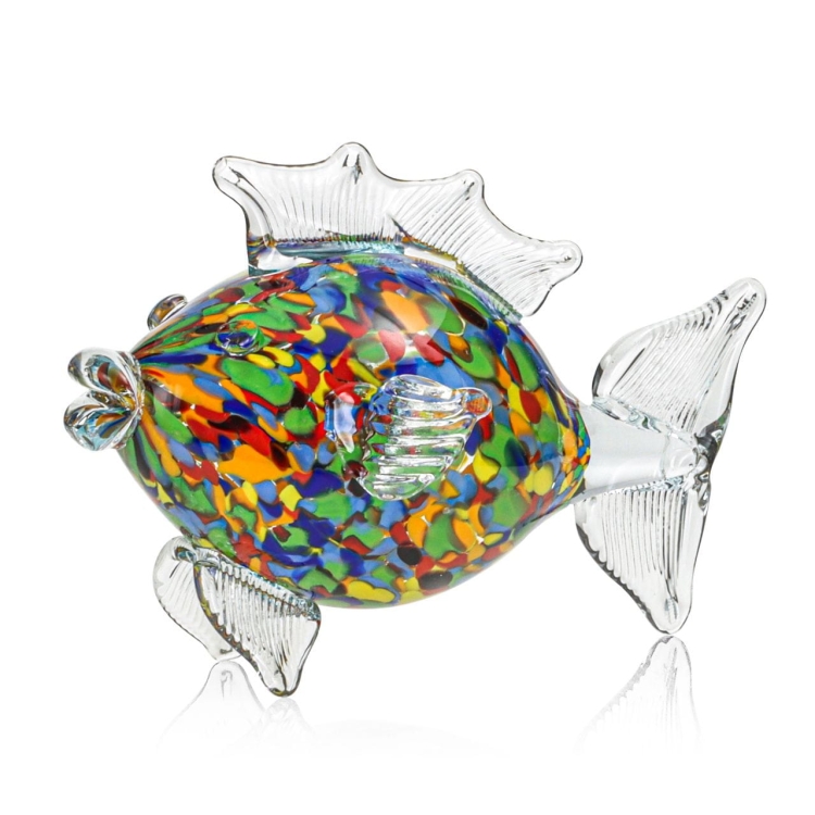 Szklana ozdobna FIGURKA rzeźba kolorowa ryba PRL 19cm | KULA Wielokolorowa