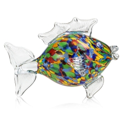 Szklana ozdobna FIGURKA rzeźba kolorowa ryba PRL 19cm | KULA Wielokolorowa