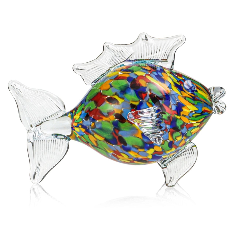 Szklana ozdobna FIGURKA rzeźba kolorowa ryba PRL 19cm | KULA Wielokolorowa