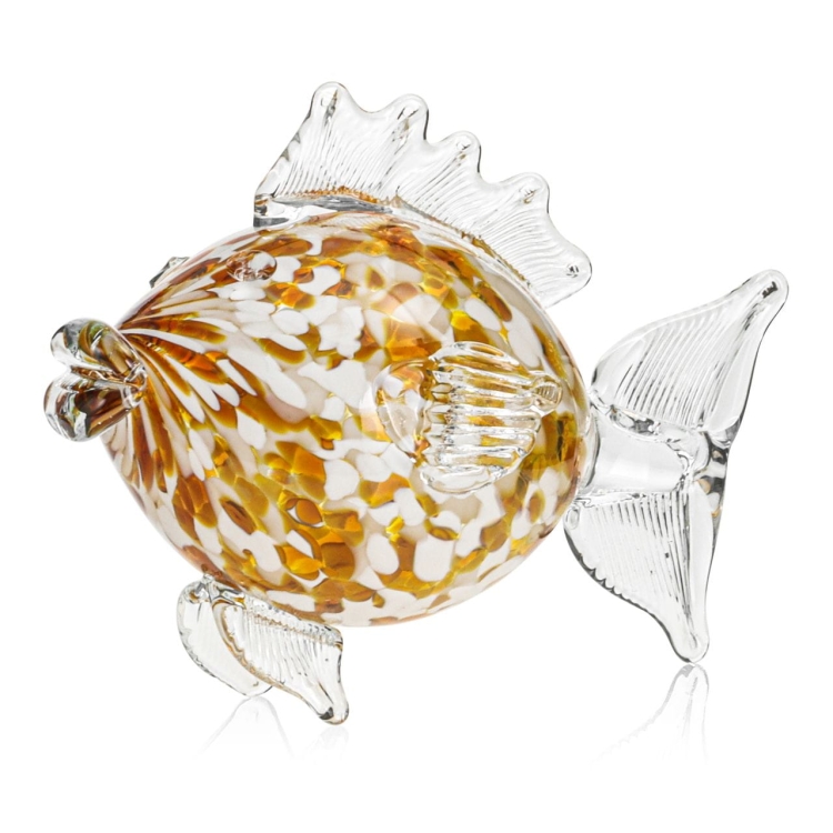 Szklana ozdobna FIGURKA rzeźba ryba PRL 19cm | KULA Biało-Bursztynowa