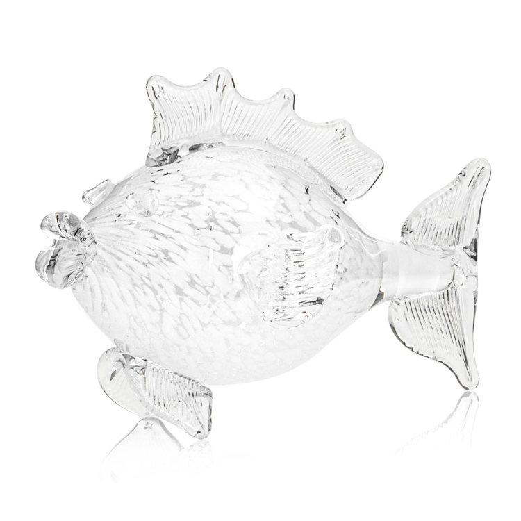 Szklana ozdobna FIGURKA rzeźba ryba PRL 19cm | KULA Biała