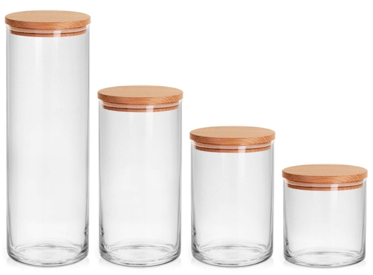 Solidne szklane pojemniki z pokrywką Glasset STOR 4el. 0,55/0,87/1,25/1,85