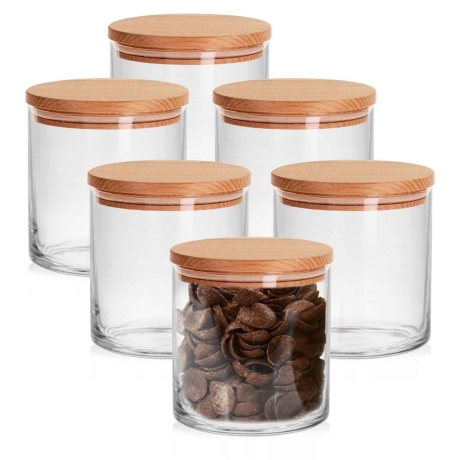 Przejdź do produktu Szklane pojemniki na żywność z pokrywką drewnianą Trend Glass Glasset Stor 550ml / 10cm 6szt.