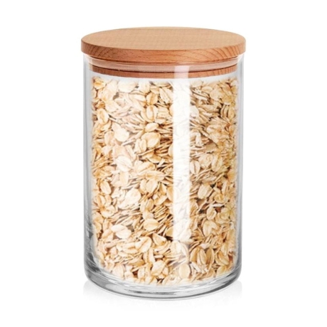 Przejdź do produktu Szklane pojemniki na żywność z pokrywką drewnianą Trend Glass Stor Glasset 870ml / 15cm 6szt.