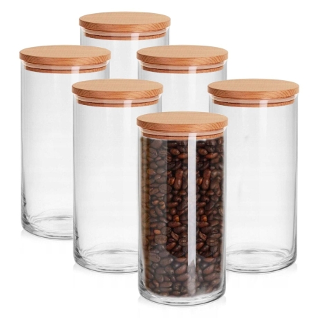 Przejdź do produktu Szklane pojemniki na żywność z pokrywką drewnianą Trend Glass Glasset Stor 1250ml / 20cm 6szt.