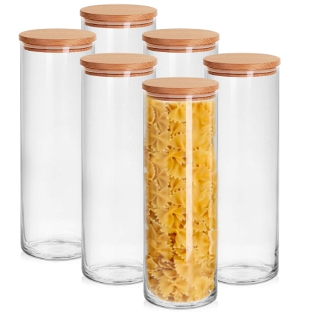 Przejdź do produktu Szklane pojemniki na żywność z pokrywką drewnianą Trend Glass Glasset Stor 1850ml / 29,5cm 6szt.