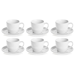 Ceramiczne FILIŻANKI 200 ml ze spodkami ⌀ 15 cm do kawy herbaty | BRUNO | komplet 6 szt. (12 elementów)