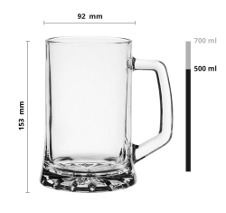 Duże solidne szklane kufle z rączką do piwa ORION 685ml 6szt