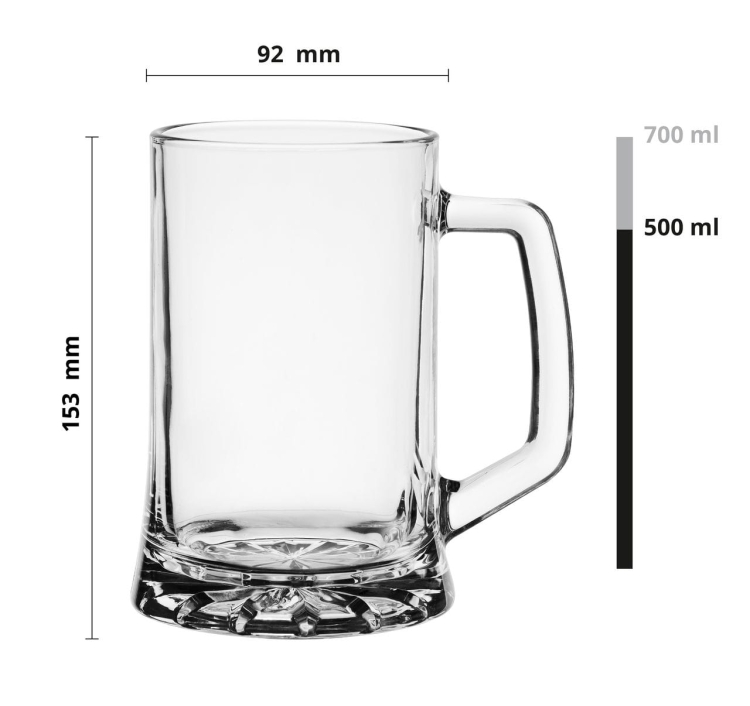 Duże solidne szklane kufle z rączką do piwa ORION 685ml 6szt