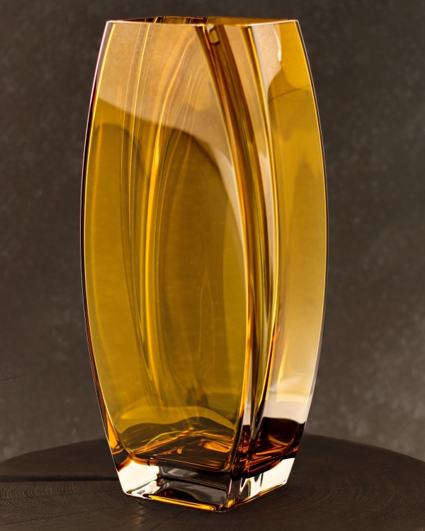 Szklany dekoracyjny BURSZTYNOWY solidny wazon na kwiaty 32cm